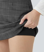 Jupe de Travail Mini 2-en-1 Taille Haute à Motif Pied-de-Poule