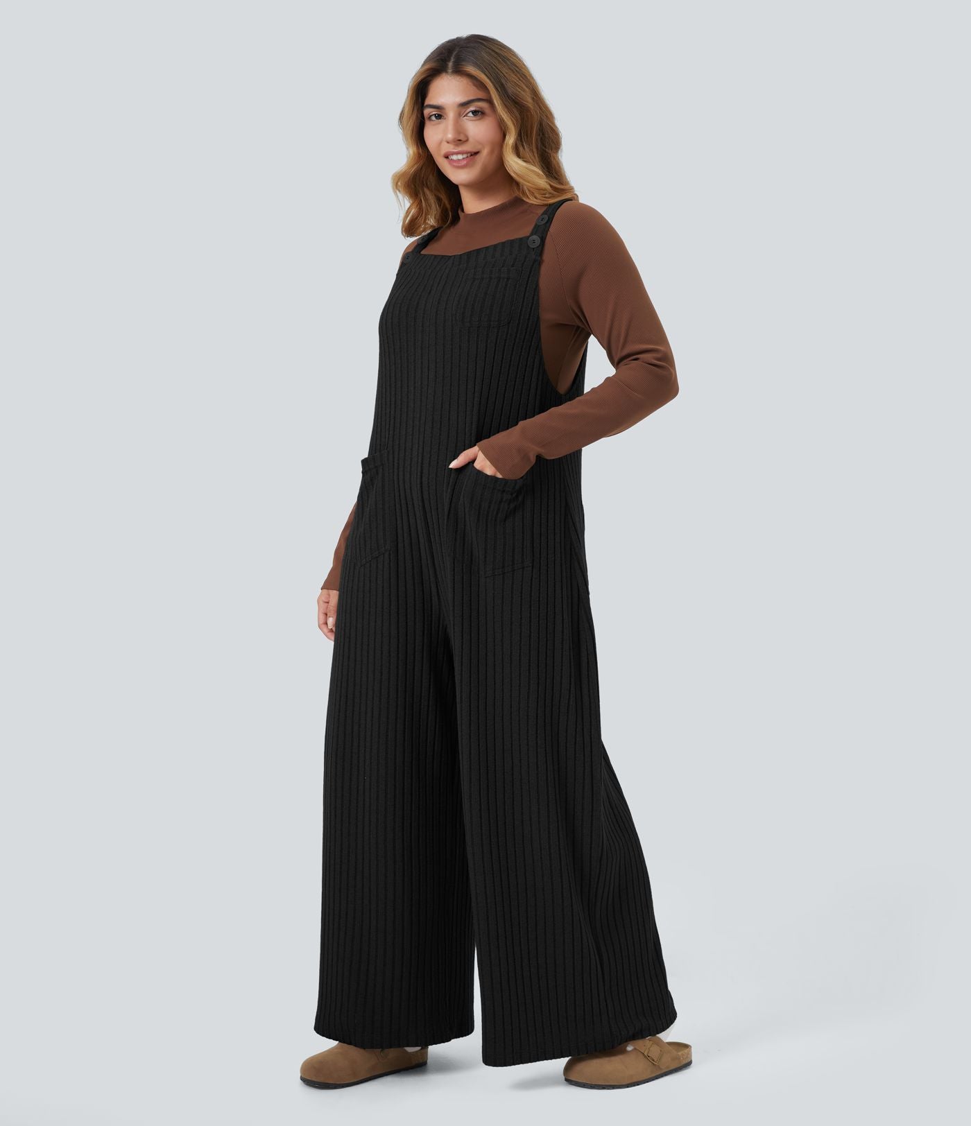 Salopette casual grande taille tricot côtelé avec poches