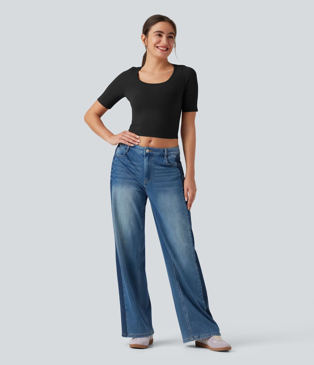 Haut de sport yoga OneForm sans couture Flow col rond échancré manches courtes