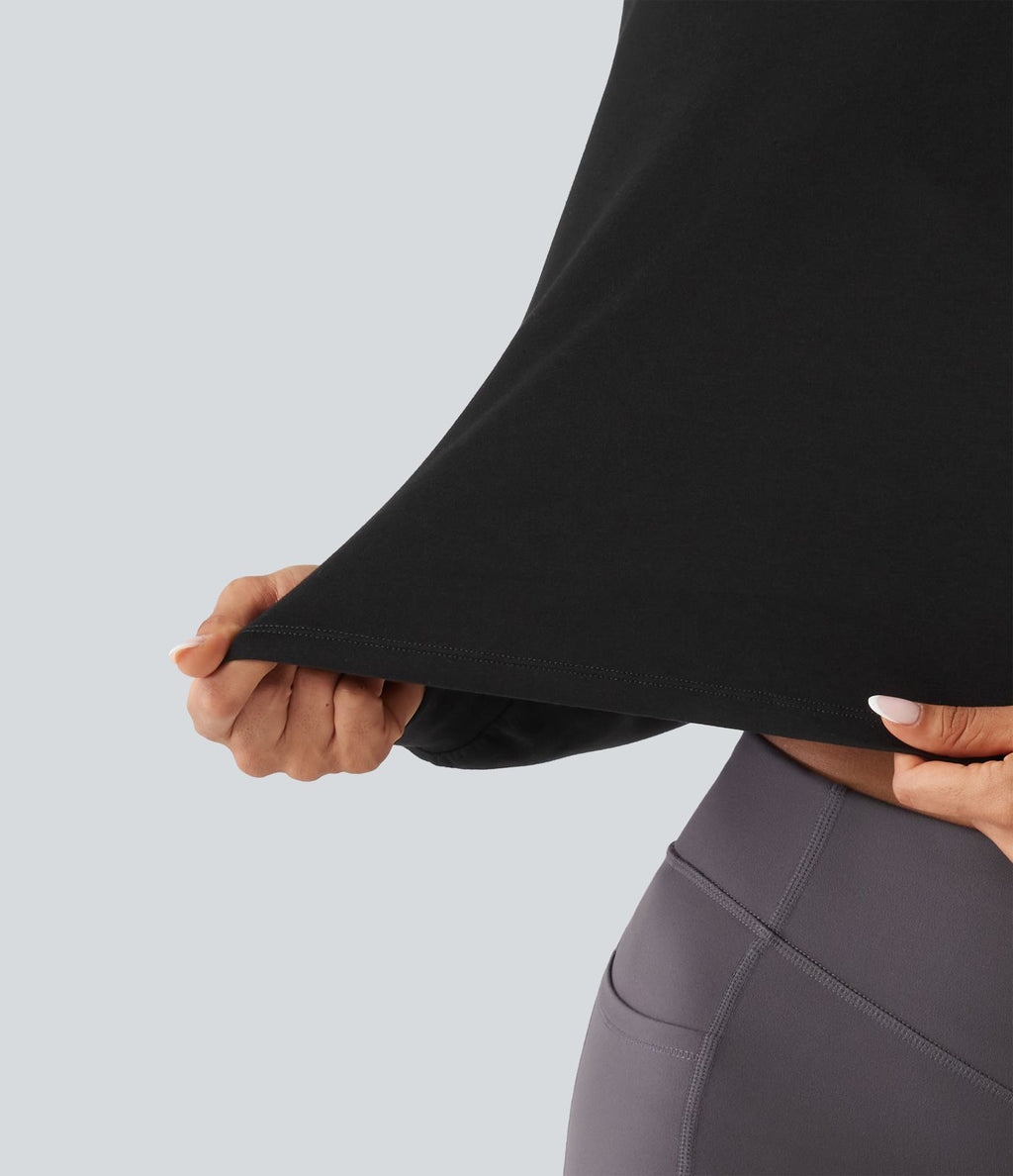 Sweat crop top col montant avec manches longues et coupe décontractée