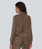 Veste d'intérieur en velours à manches longues avec poches