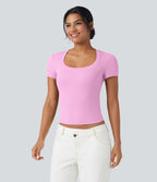 T-shirt décontracté maille côtelée manches courtes