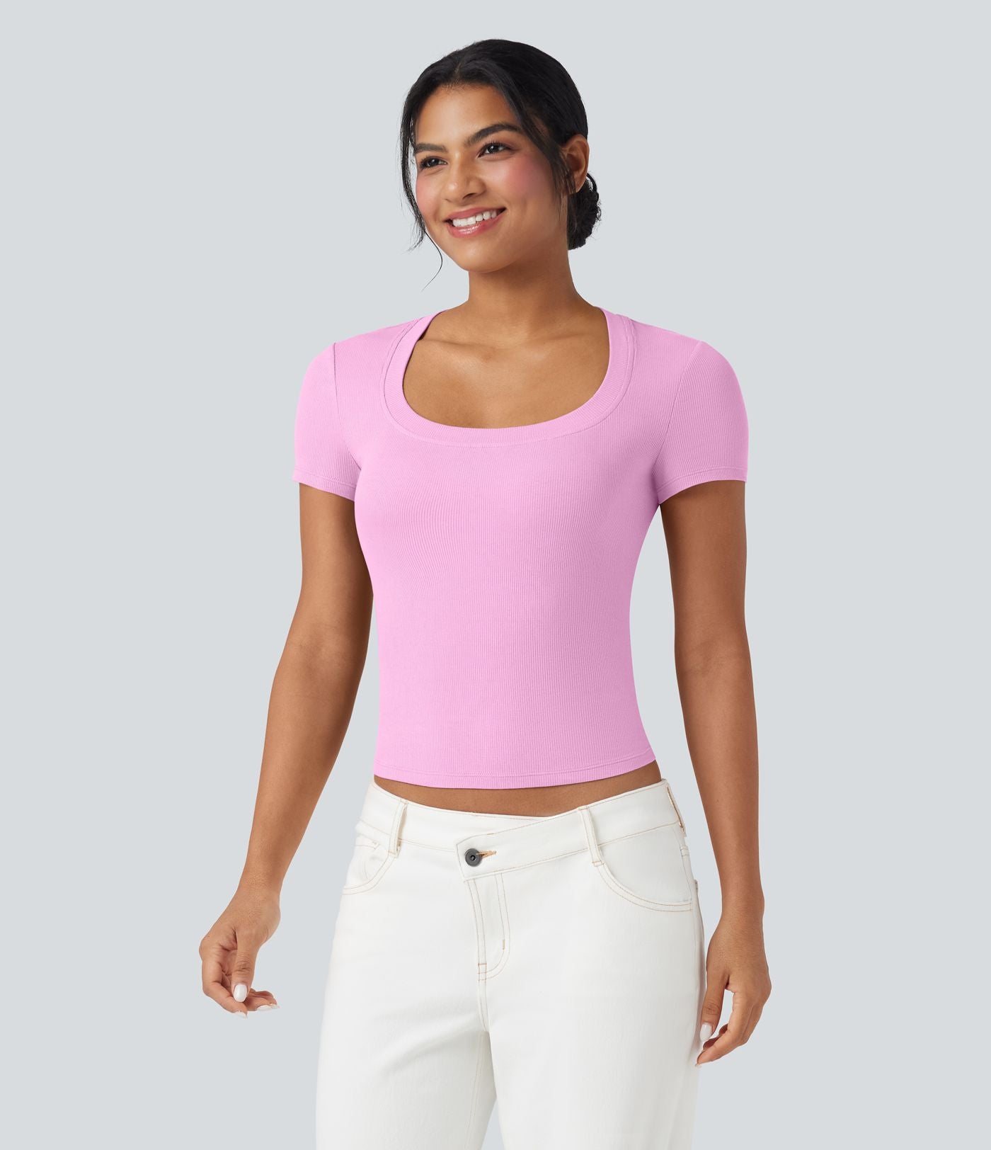 T-shirt décontracté maille côtelée manches courtes