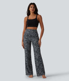 Pantalon de yoga jambes droites taille haute gainant imprimé léopard Halara UltraSculpt™ avec poches