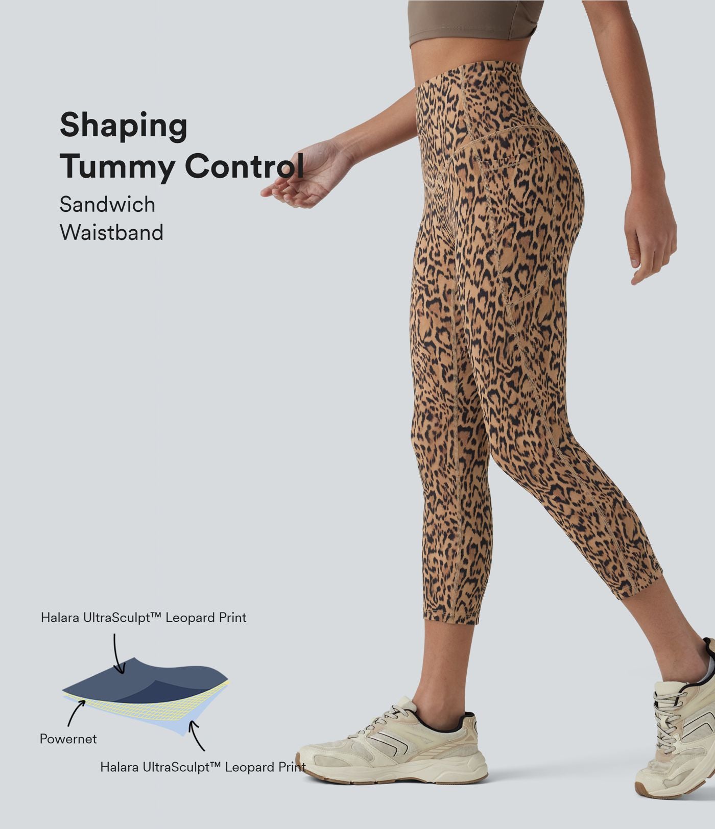 Legging corsaire d'entraînement taille haute gainant imprimé léopard Halara UltraSculpt™ avec poches
