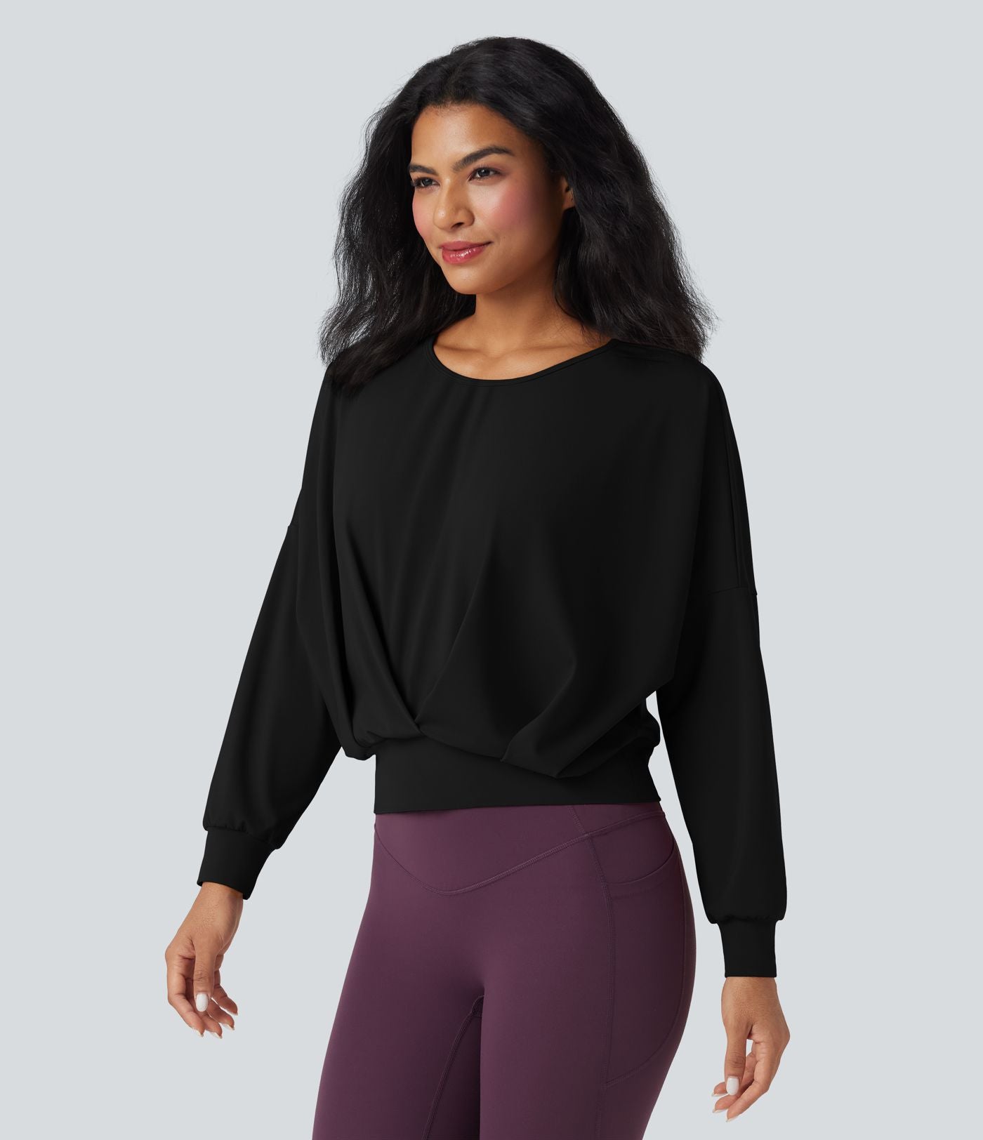 Top de sport yoga SoftlyZero™ Airy col rond manches longues ourlet croisé