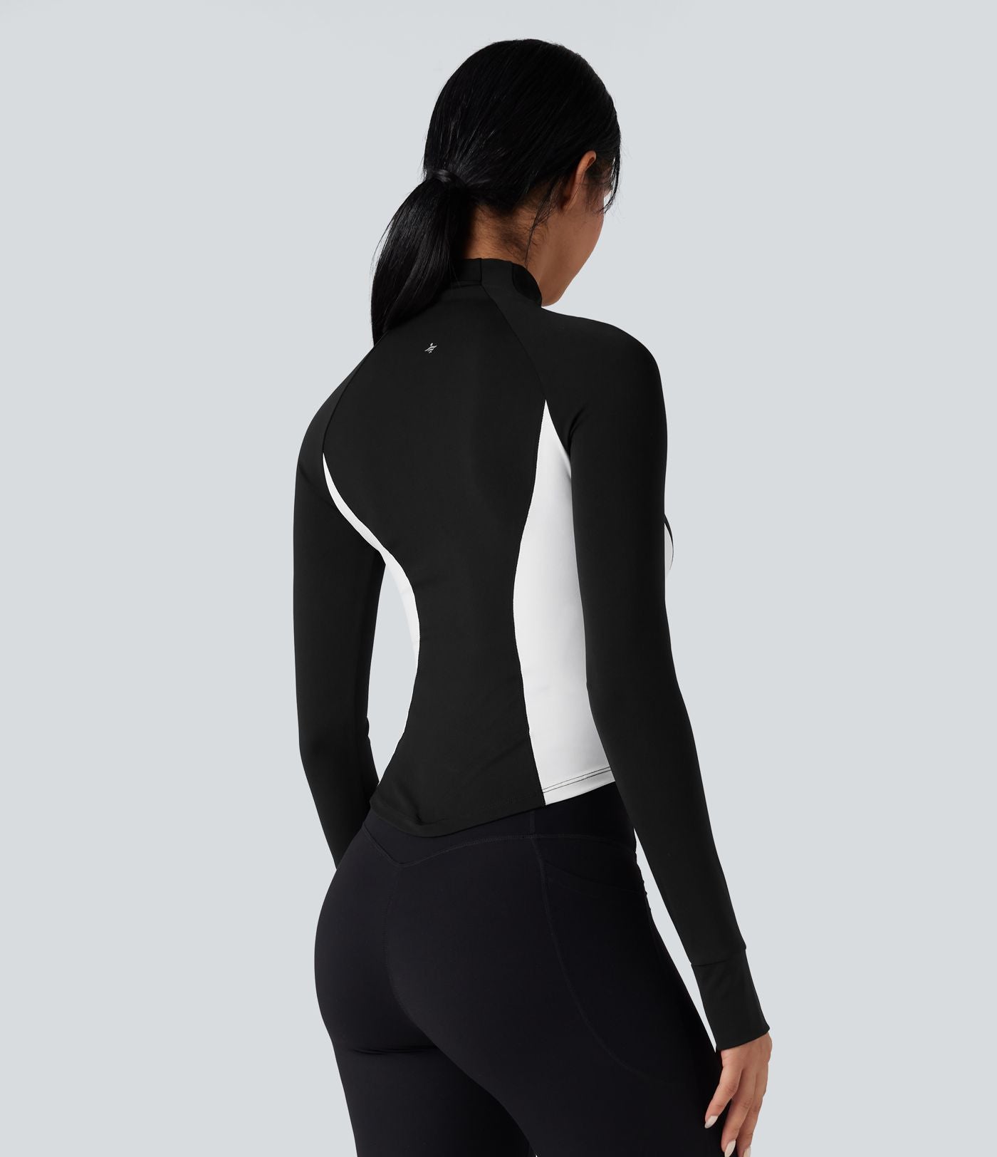 Veste yoga SoftlyZero™ Airy col montant manches longues passe-pouces color block effet frais InstantCool, protection solaire UPF50+