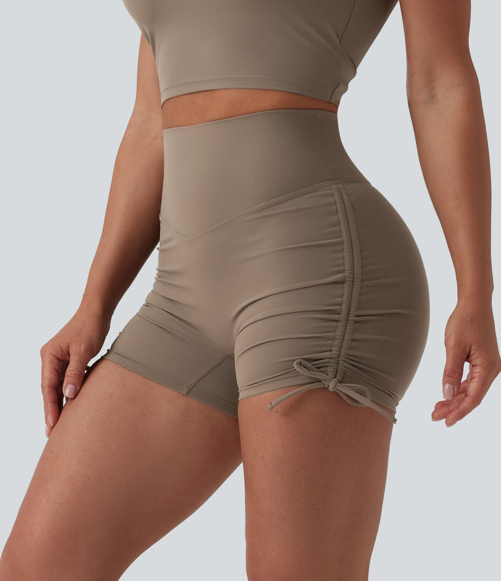 Short cycliste de yoga Halara UltraSculpt™ taille haute froncé lacé 7,5 cm avec poche