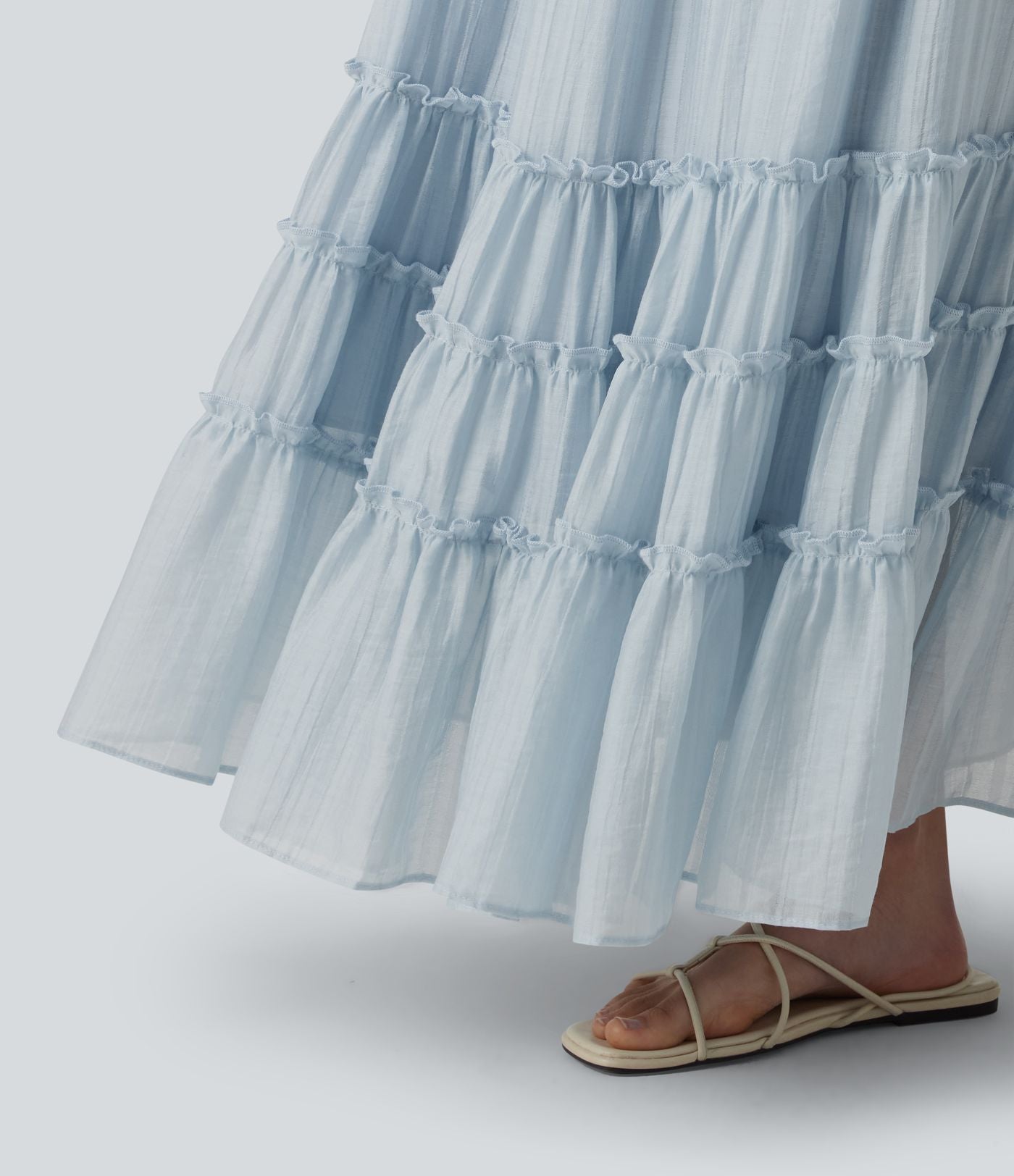Jupe longue fluide à volants taille haute – Style resort