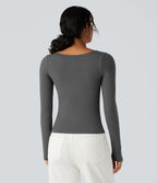 Top casual chaud push-up à col cœur et manches longues - Bonnet A/B