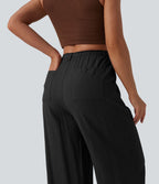 Pantalon casual ample taille haute aspect lin à cordon de serrage avec poches