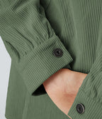 Veste Casual en Velours Côtelé à Col Boutonné Poches et Manches Longues Ourlet Courbé