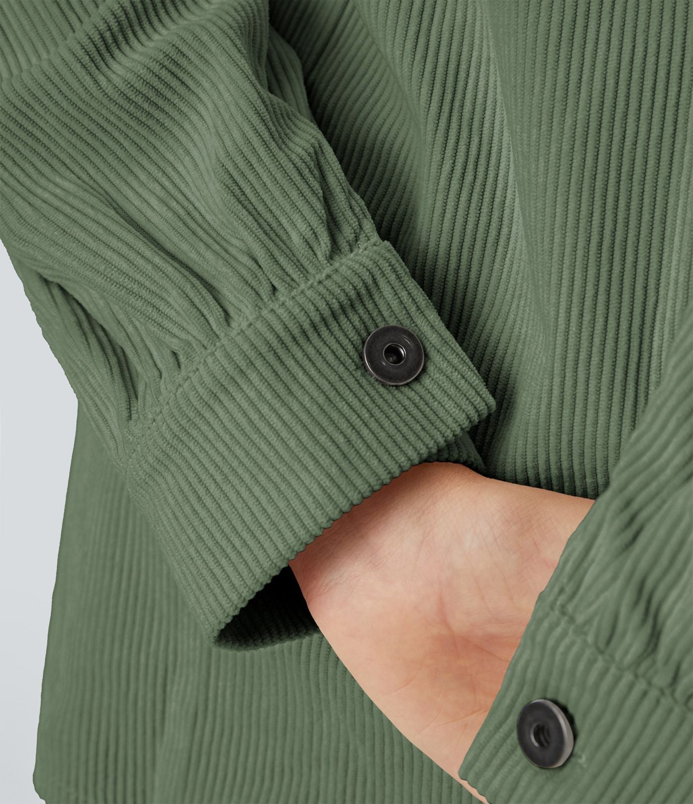 Veste Casual en Velours Côtelé à Col Boutonné Poches et Manches Longues Ourlet Courbé