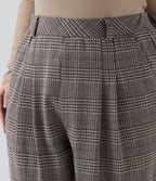 Pantalon décontracté grande taille large taille haute à carreaux pied-de-poule avec poches
