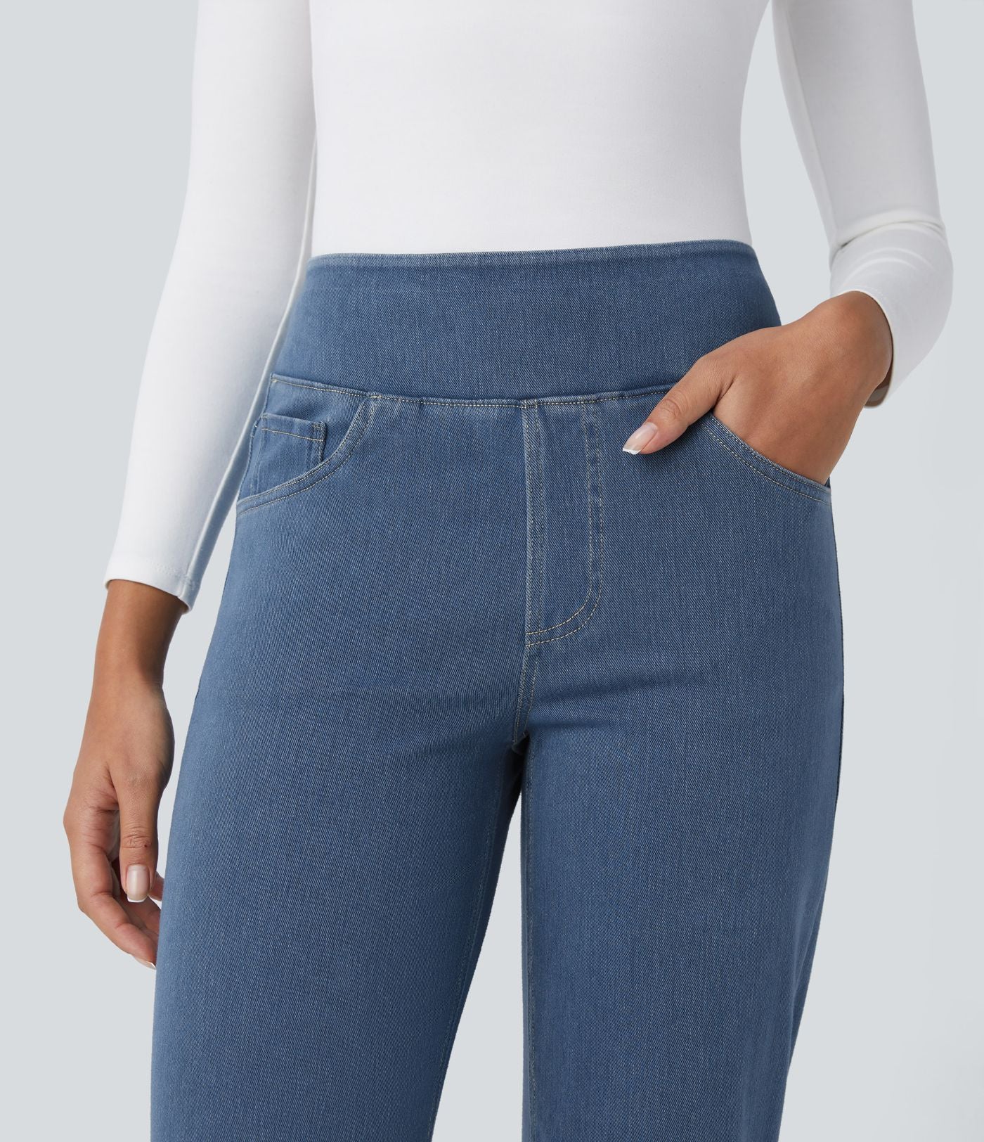 Halara Flex™ Jean Droites Travail en Maille Extensible Taille Haute Plusieurs Poches