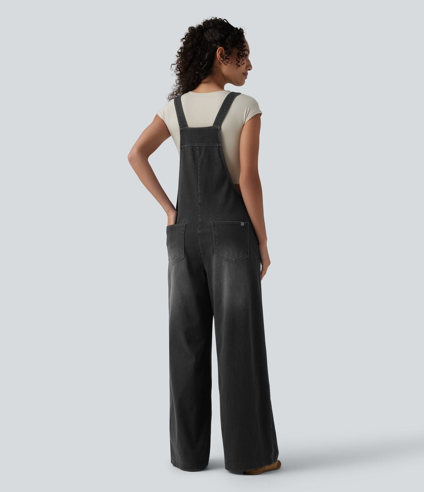Salopette denim Halara Flex™ col carré effet délavé avec poches