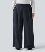 Pantalon tailleur large grande taille taille haute à rayures avec poches