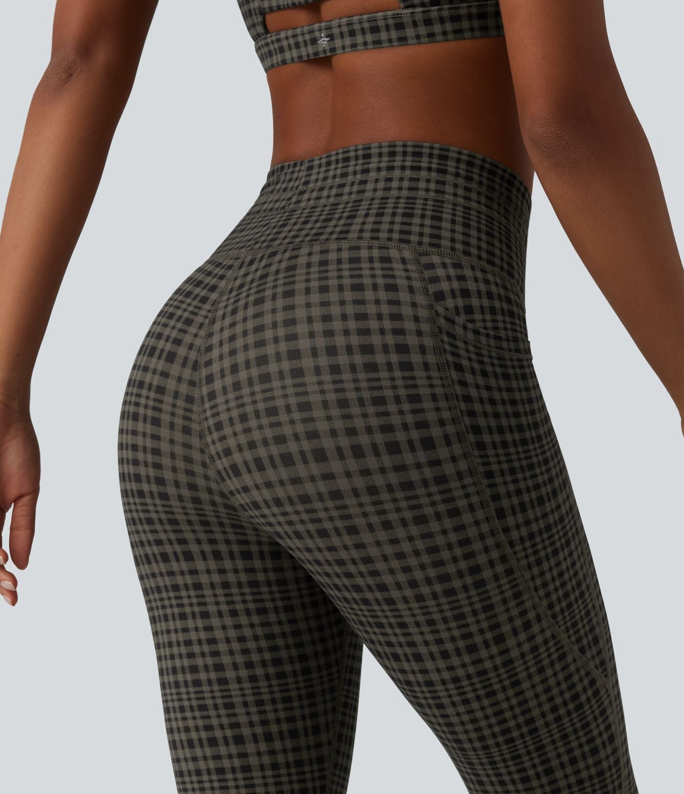 Legging corsaire de yoga Halara UltraSculpt™ imprimé à carreaux taille haute avec cordon de serrage et poches