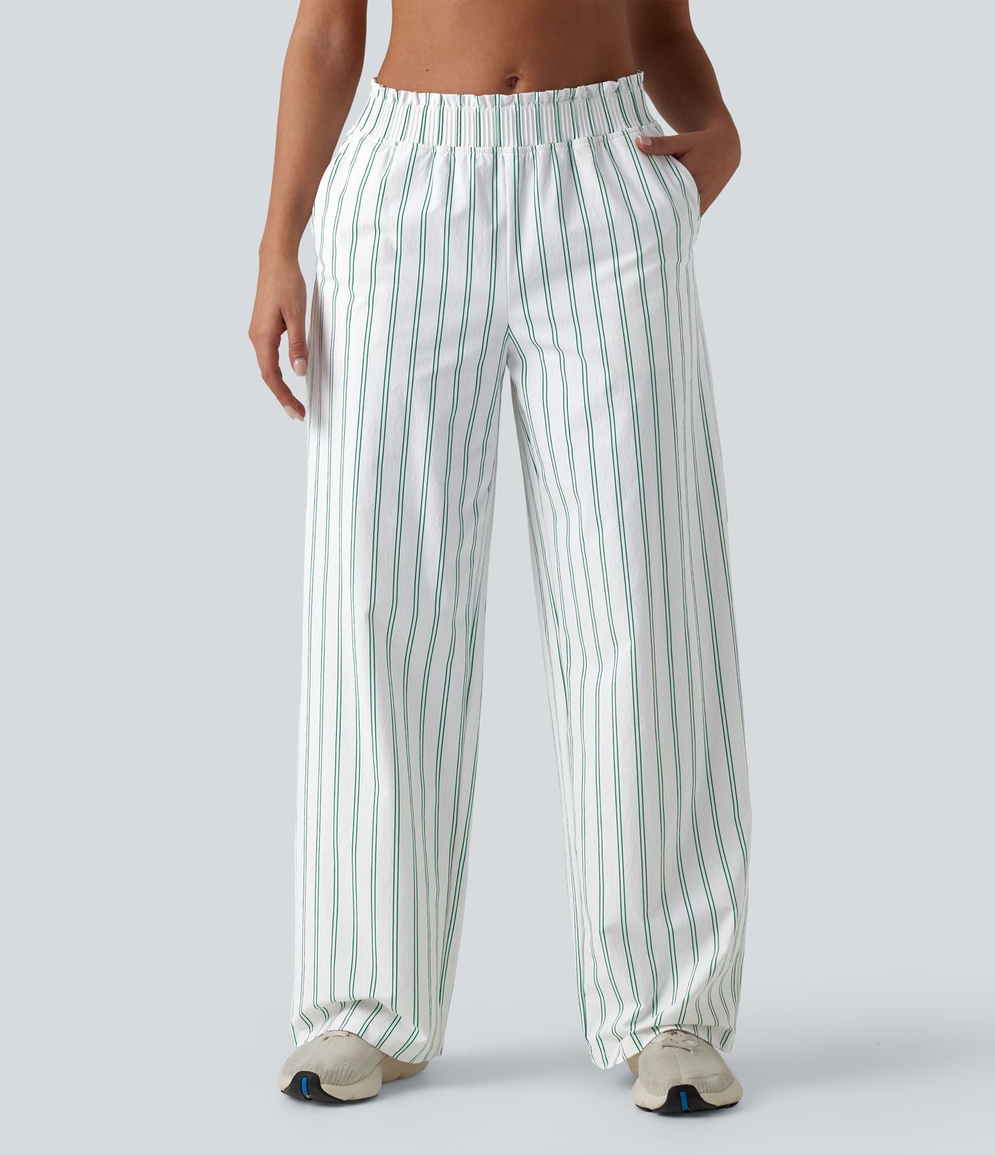 Pantalon de tennis rayé à taille mi-haute et jambes droites avec poches
