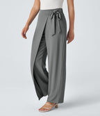 Pantalon Tailleur Large Fluide Taille Haute Fermeture Éclair Invisible