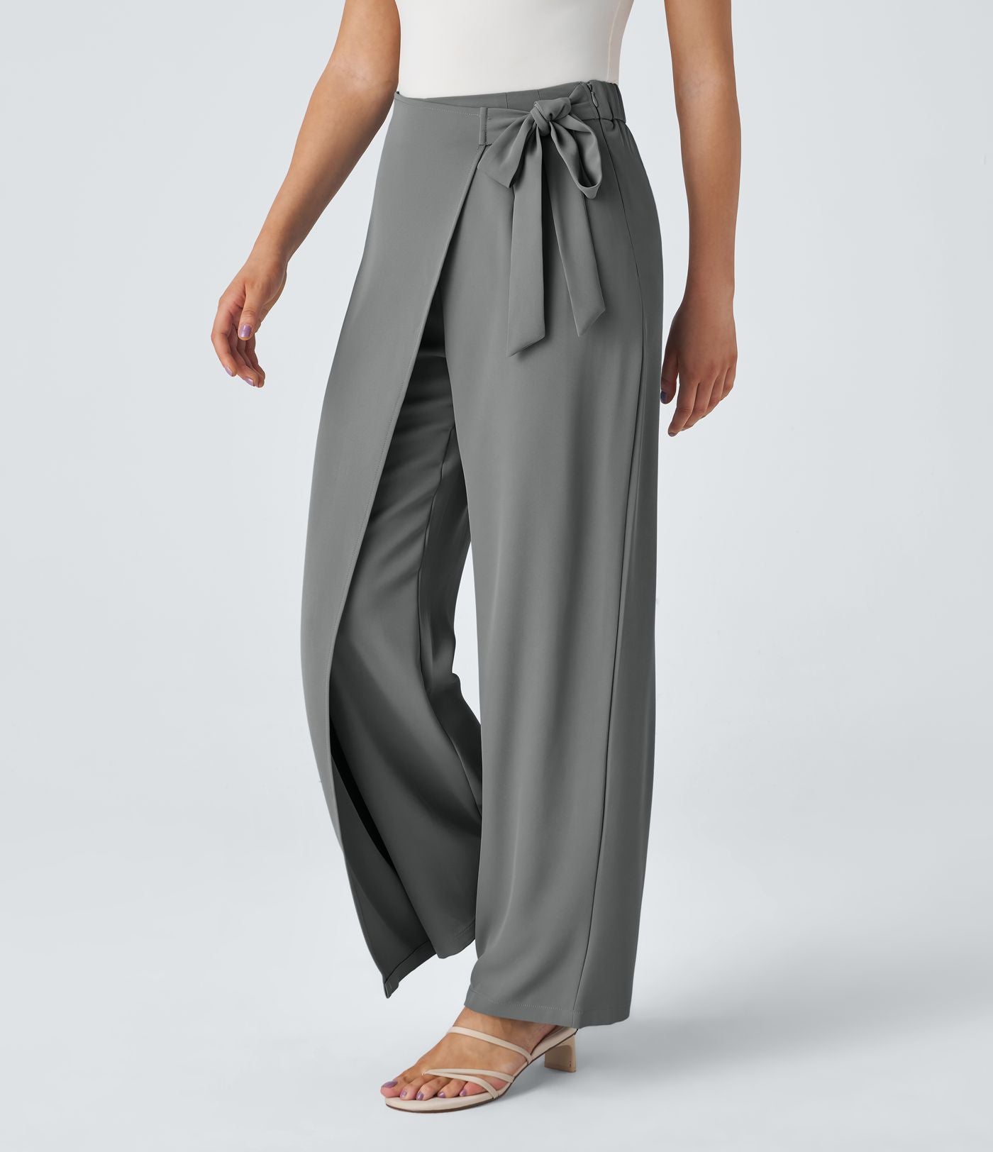 Pantalon Tailleur Large Fluide Taille Haute Fermeture Éclair Invisible