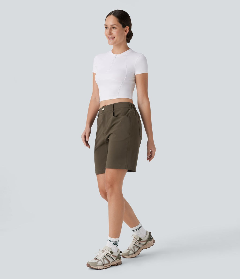 Short de randonnée déperlant taille moyenne 17,5 cm avec boutons, zip et poches multiples