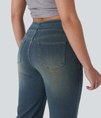 Jean décontracté Halara Flex™ taille haute, extensible, délavé, jambes droites avec poches multiples