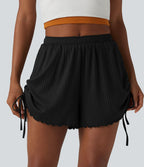 Short en maille côtelée taille mi-haute à cordon de serrage et ourlet ondulé 10 cm avec poches