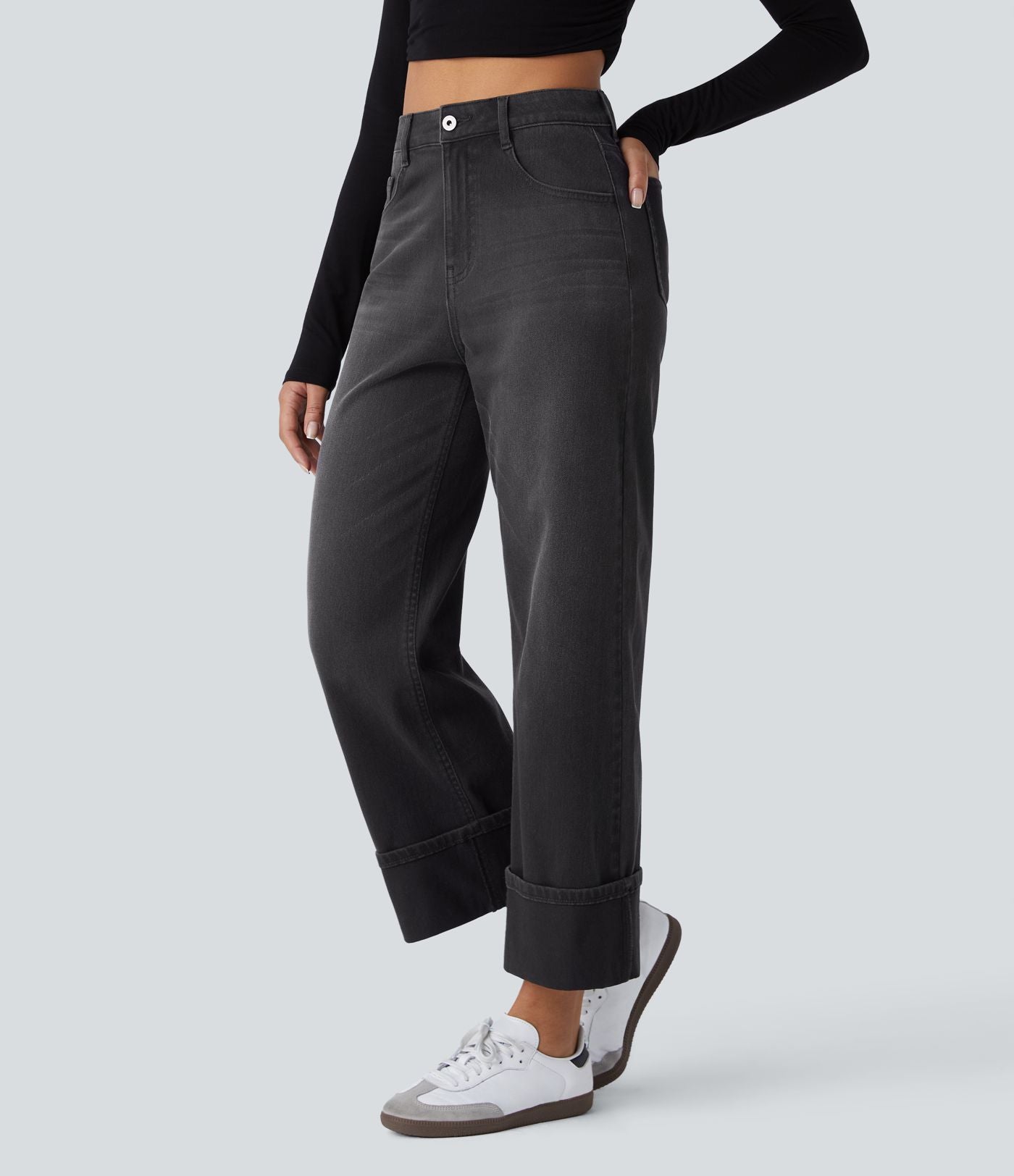 Halara Flex™ Jean Larges Taille Haute Ourlet Roulotté Multiples Poches