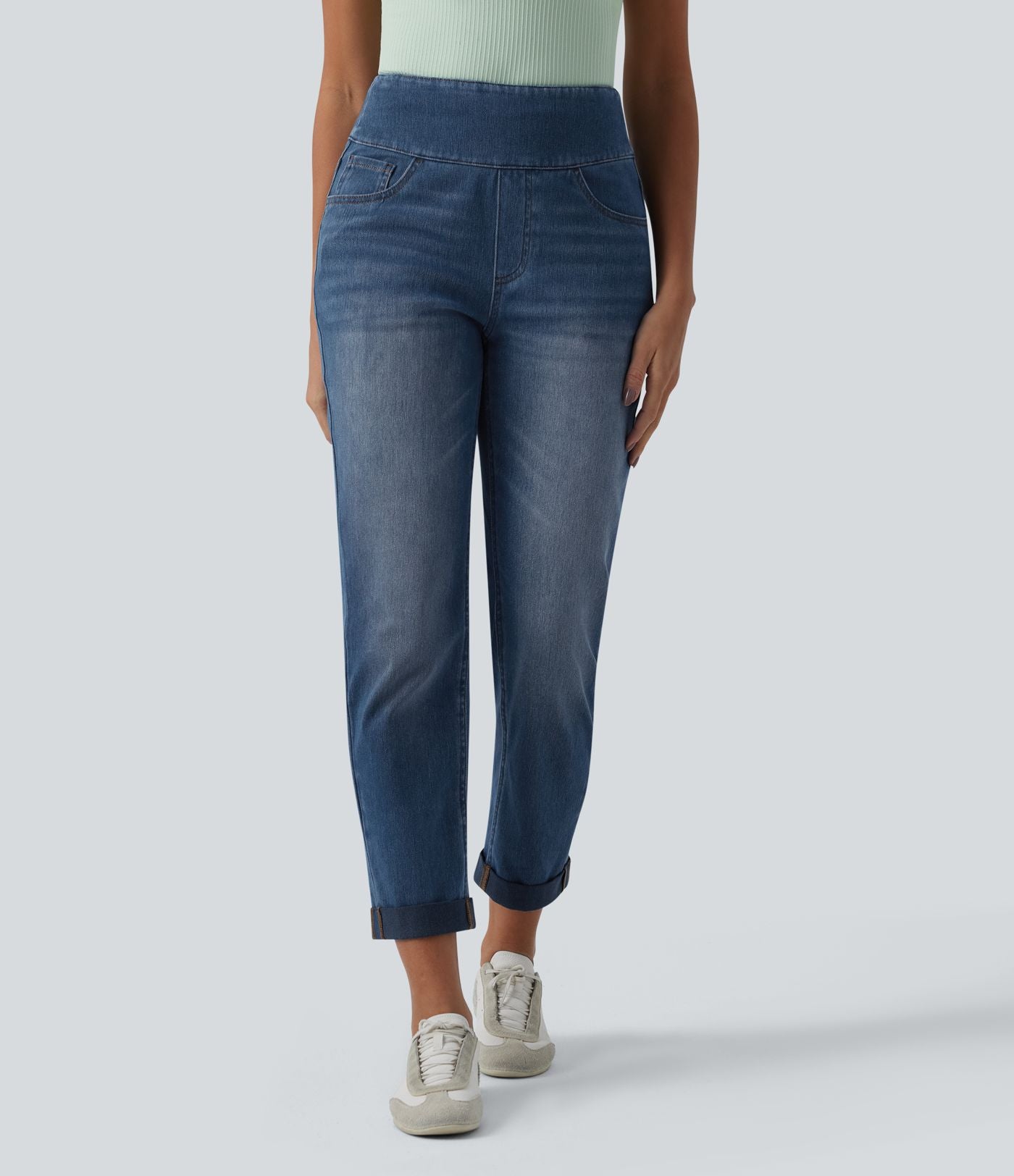 Halara Flex™ Jean 7/8 casual taille haute ventre plat à ourlet retroussé, avec poches