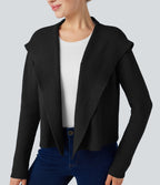 Cardigan ouvert à capuche manches longues