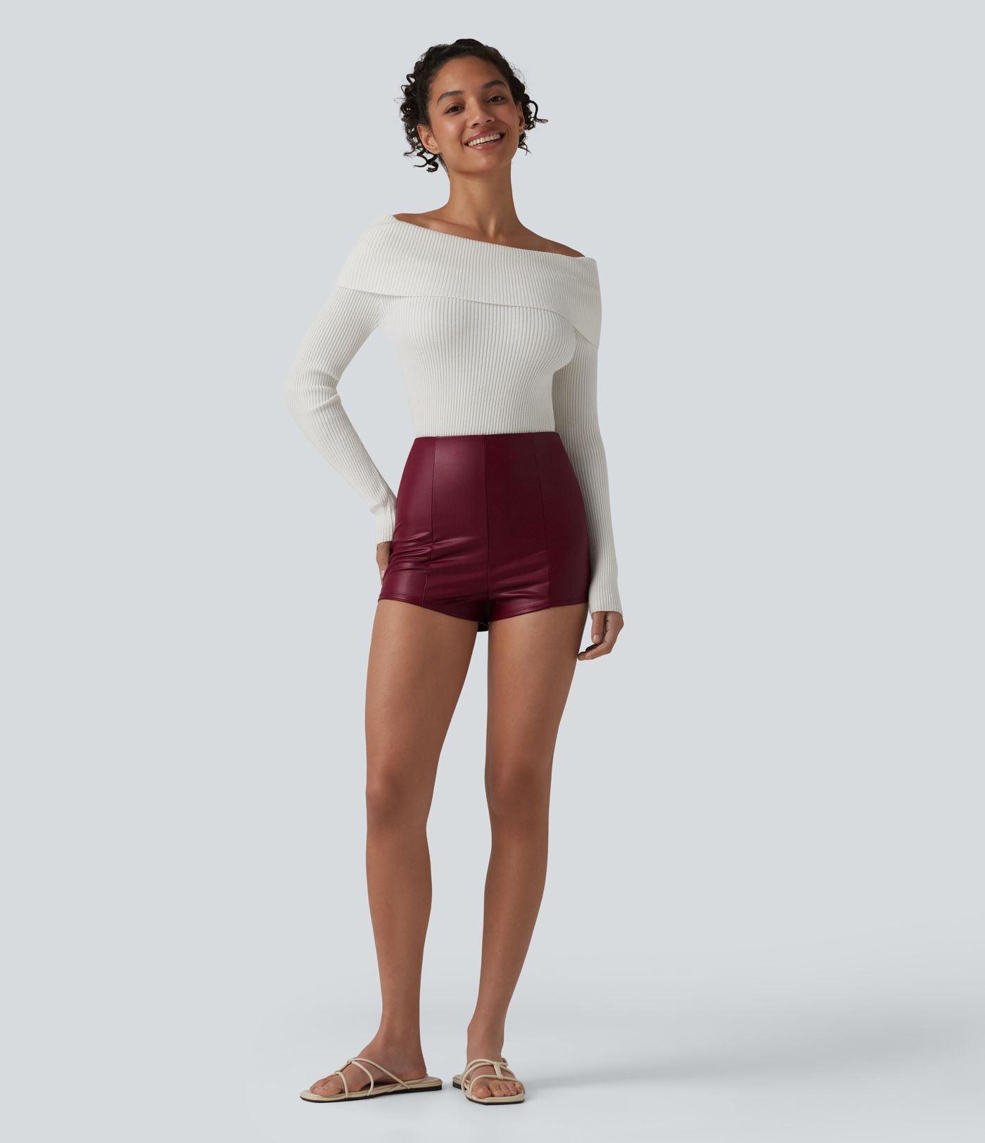Short décontracté taille haute skinny extensible en PU