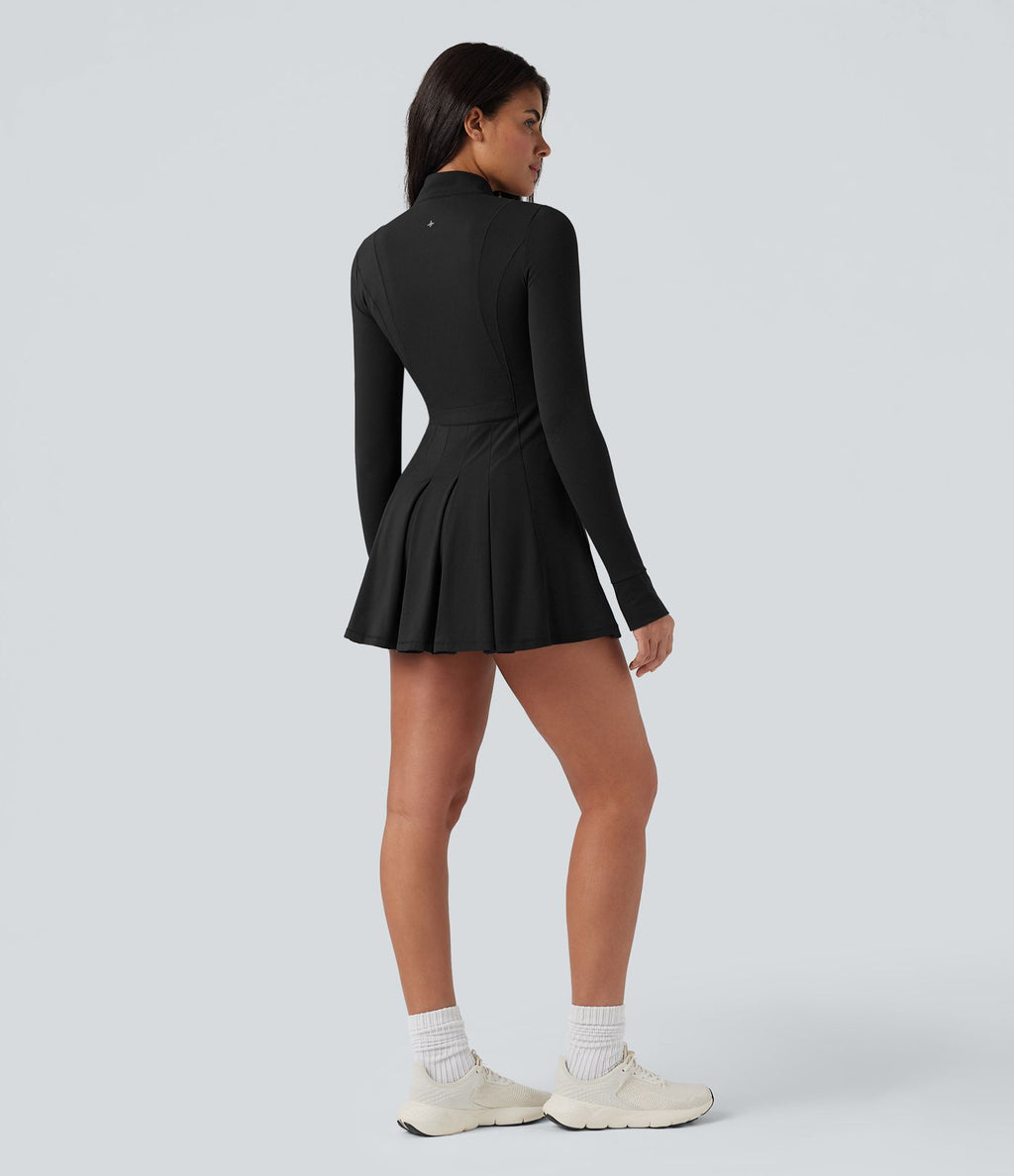 Robe de tennis active courte SoftlyZero™ Plush 2-pièces demi-zip manches longues avec trous pouces et poches