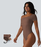 Body casual col asymétrique manches courtes avec soutien-gorge intégré