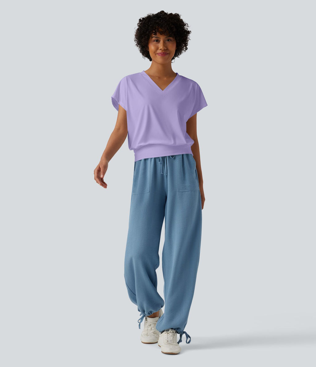 Haut de sport yoga oversize col V à manches courtes effet frais InstantCool à séchage rapide