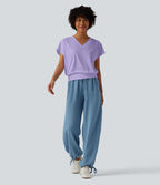 Haut de sport yoga oversize col V à manches courtes effet frais InstantCool à séchage rapide