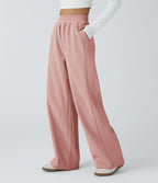 Pantalon velours côtelé de jogging décontracté à taille haute avec poches latérales