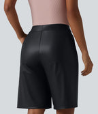 Bermuda décontracté taille mi-haute en PU extensible avec poches 25 cm