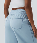 Jogging casual taille haute coupe barrel color block surpiqûres avec poches