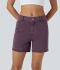Halara Flex™ Short Casual 12,5cm en Denim Tricoté Extensible Coloré avec Bouton et Fermeture Éclair à Taille Moyenne et Plusieurs Poches