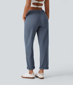 Pantalon casual taille mi-haute en maille gaufrée avec poche zippée