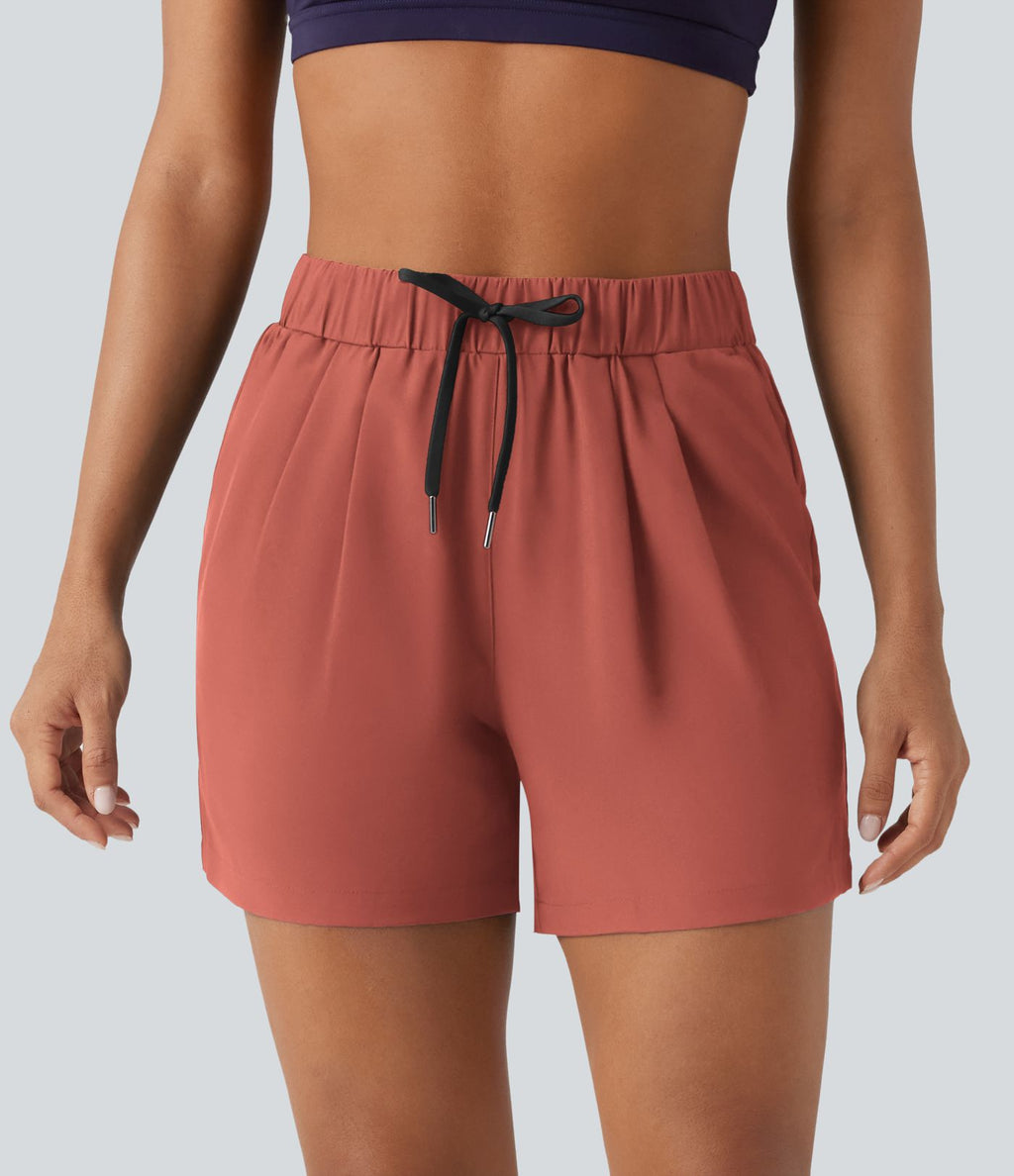 Short de yoga plissé taille haute élastique 12,5 cm avec cordon de serrage et poches