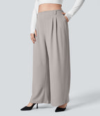 Halara Flex™ Pantalon tailleur Grande taille à Taille Haute, Poches Latérales Plissées, Jambes Larges, en Tissu Gaufré