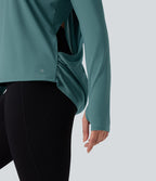 Top de sport yoga SoftlyZero™ Airy mesh contrastant à découpes manches longues avec trous pouces - UPF50+