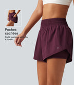 Short de running 2-en-1 Breezeful™ taille haute à ourlet croisé arrondi, séchage rapide, poches, 7,5 cm
