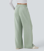 Pantalon décontracté jambe large taille haute avec cordon de serrage et poches