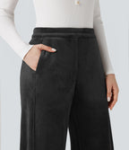 Pantalon barrel polaire côtelé taille mi-haute avec poches