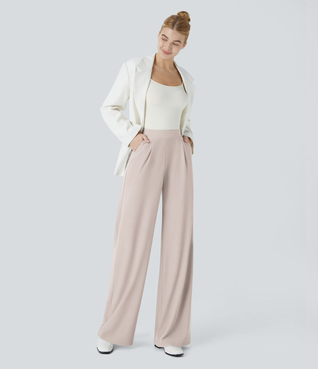 Halara Flex™ Pantalon Tailleur Évasé à Taille Haute Sculptant la Silhouette avec Poches Latérales Micro Waffle