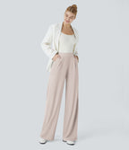 Halara Flex™ Pantalon Tailleur Évasé à Taille Haute Sculptant la Silhouette avec Poches Latérales Micro Waffle