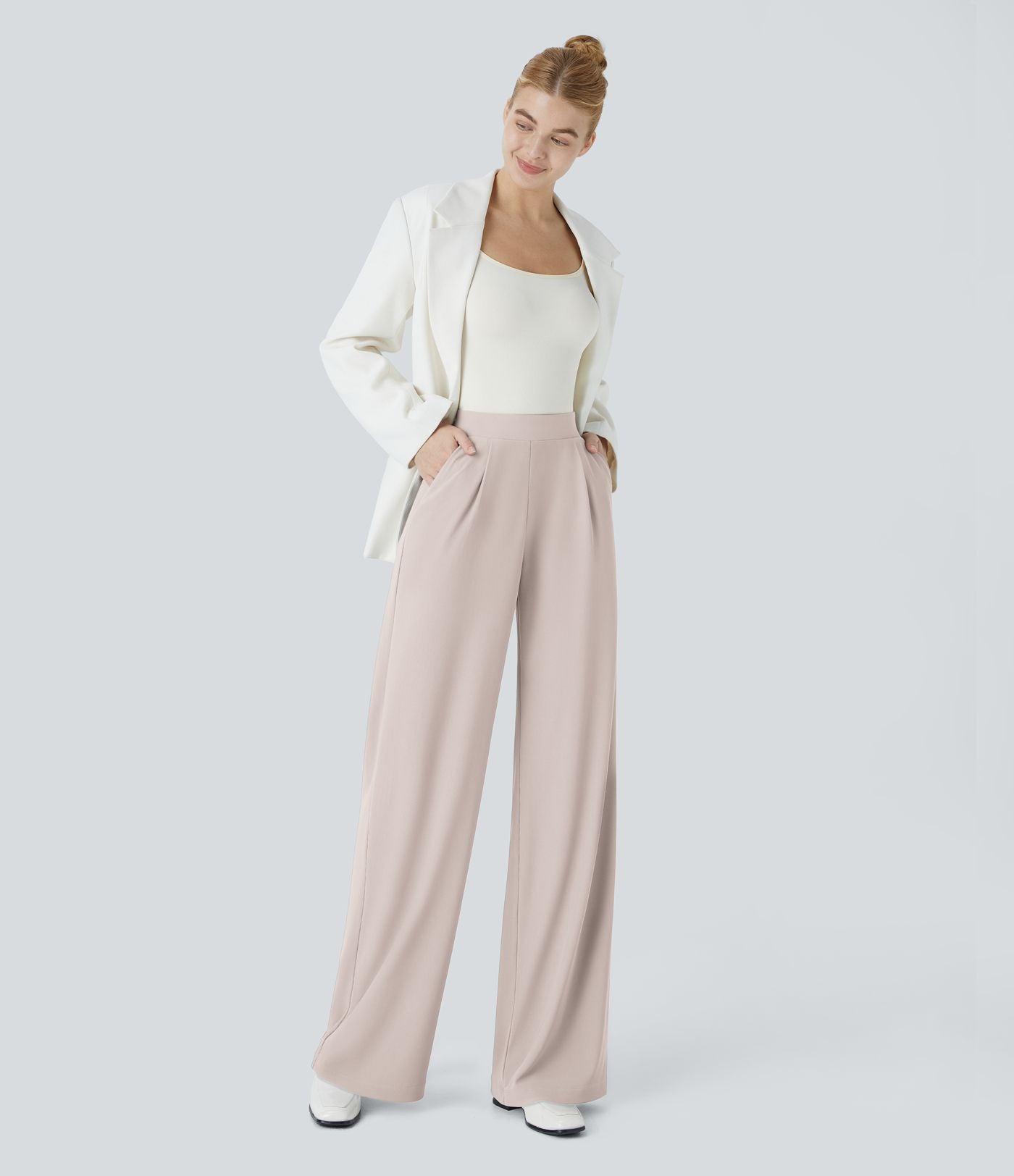Halara Flex™ Pantalon Tailleur Évasé à Taille Haute Sculptant la Silhouette avec Poches Latérales Micro Waffle